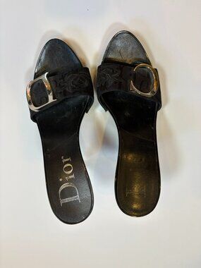 Christian Dior John Galliano Monogram Mules | Black Jacquard | CD | Buckle Sz 38